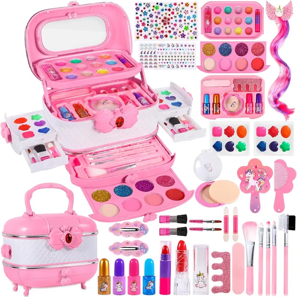 Set Trucchi Anallergici Per Bambine 61 Pezzi - Valigetta Lavabile Con Accessori - Regalo Compleanno e Natale 3-10 Anni