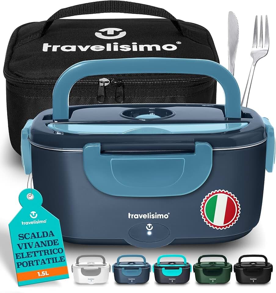TRAVELISIMO Scaldavivande Elettrico Portatile 100W 1,5L Porta Pranzo Termico 220V/12V/24V Scalda Vivande Portatile Elettrico, Viaggio e Lavoro Portavivande Termico & Portapranzo Termico per Alimenti