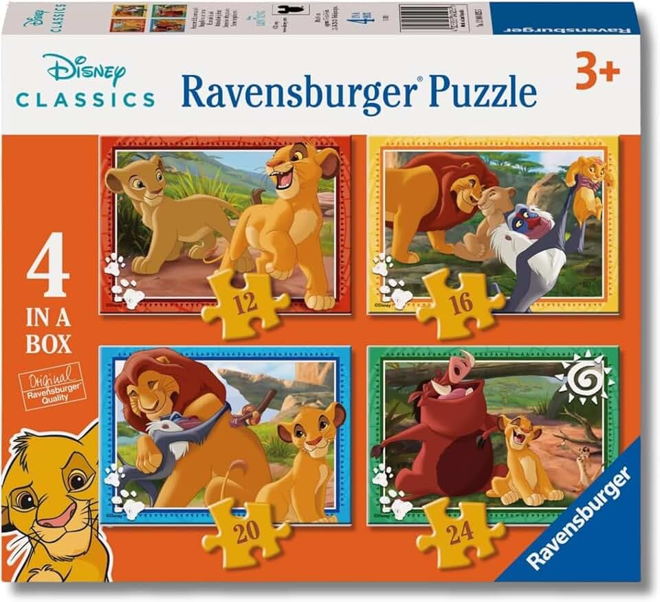 Ravensburger - Puzzles Il Re Leone | Puzzle Bambini | Puzzle Bambini 3 Anni O Più | 4 In A Box Puzzles 12-16-20-24 Pezzi | Dimensione 19x14cm | Regalo Bambino 3 Anni O Più The Forest Stewardship Council