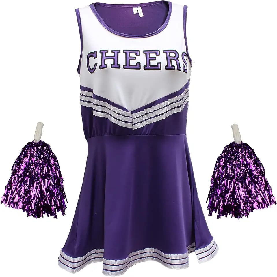 Cherry-on-Top Uniforme da cheerleader, con pompon, costume per musical a tema scuola superiore, 6 colori e 5 taglie disponibili