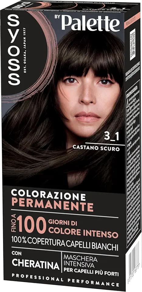 Syoss by Palette Colorazione Permanente 3-1 Castano Scuro, Colorazione capelli permanente con Cheratina, Tinta castano scuro per 100% copertura capelli bianchi e fino a 100 giorni di colore intenso