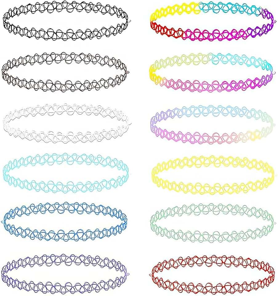 DHWEKU Set di 12 collane di tatuaggi per ragazze, collana di pizzo elastico alla moda, set di gioielli con collare elastico gotico per donne e ragazze adolescenti