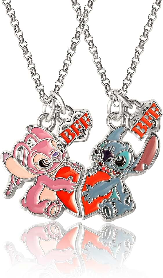 Disney Lilo & Stitch - Set di 2 collane per migliori amiche con ciondolo BFF e Stitch, licenza ufficiale, Alla moda, Non pietra preziosa
