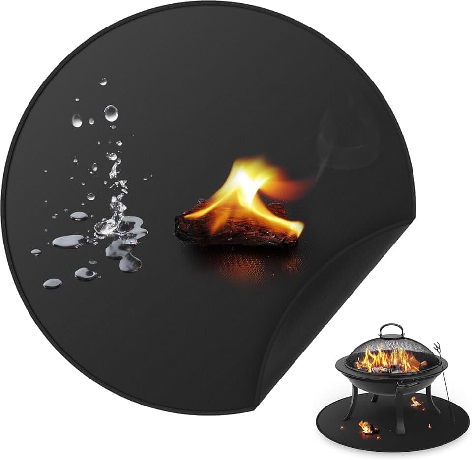 Tappetino Per Braciere Per Falò Singolo, Coperta Rotonda Sotto la griglia per griglia esterna, tappetino ignifugo, a prova di olio, impermeabile, accessori per barbecue(90 cm)