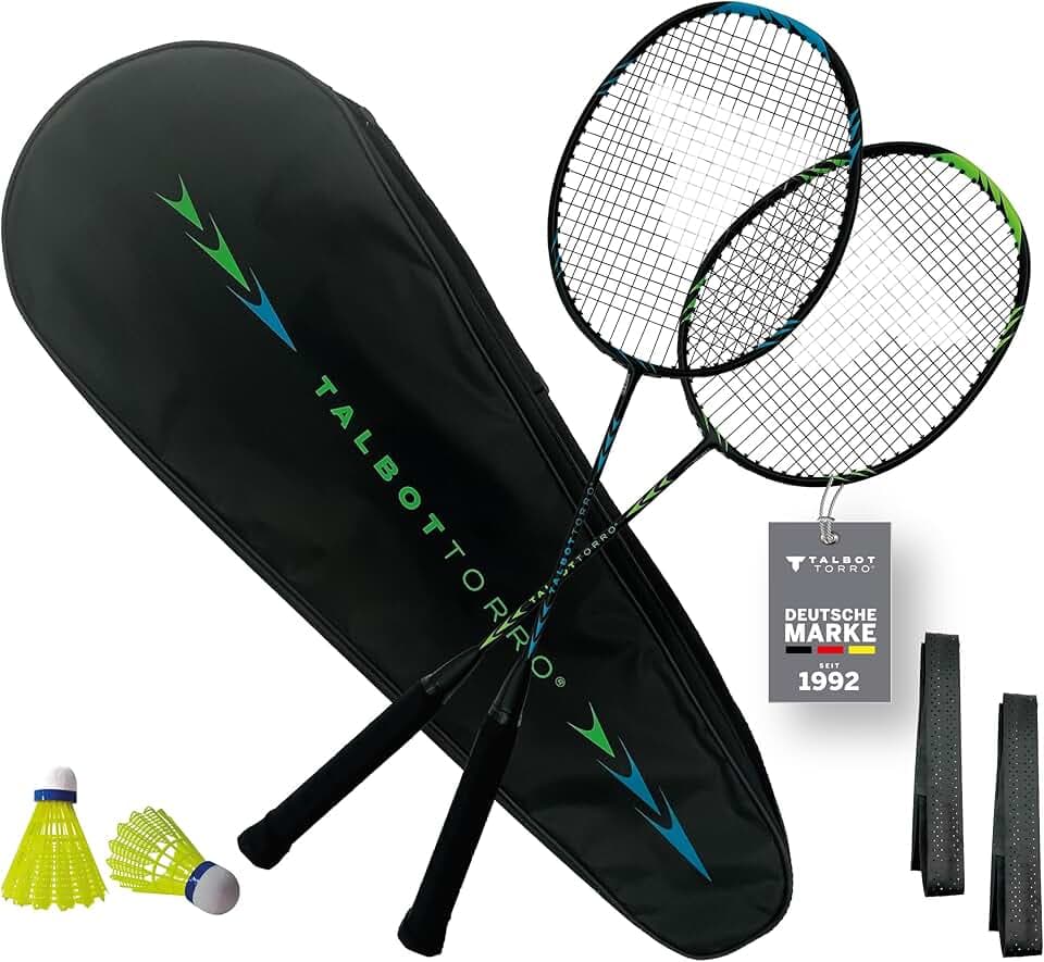 Set da Badminton Professionale Talbot-Torro | Racchette in Grafite Ultraleggere, Volani in Nylon e Custodia Imbottita per il Trasporto | Ideale per Giocatori Ambiziosi