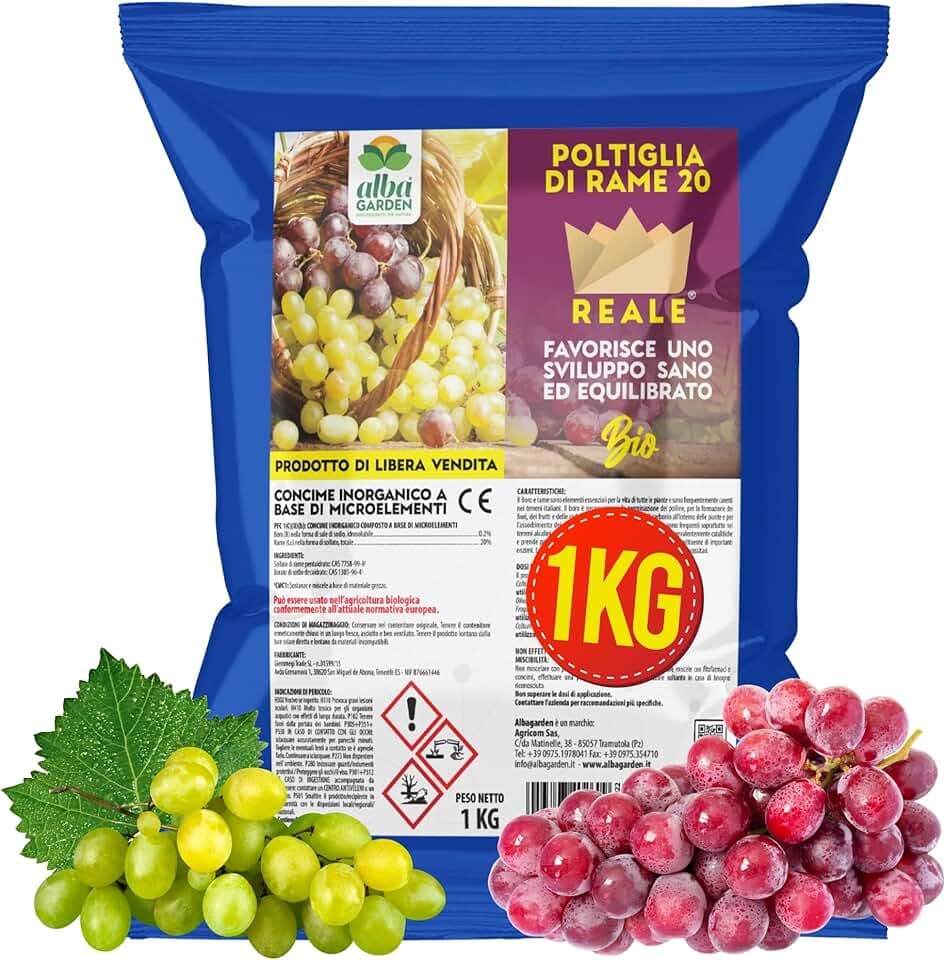 Albagarden - Polti20 Bordolese Biologico 1 Kg - Con Rame Naturale + Boro Per Piante Frutta Orto Vite - Contro Peronospora Oidio Verderame Solfato Ossicloruro