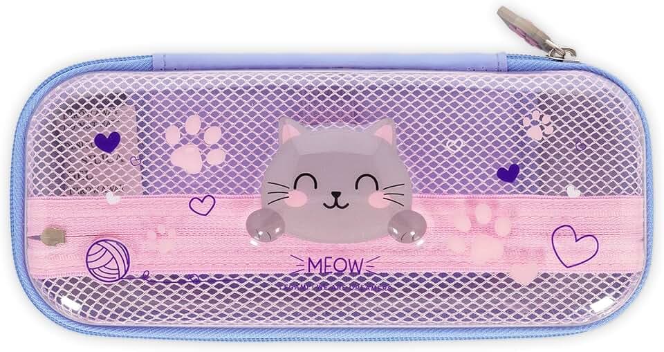 Legami - Astuccio Wonderwow, Tema Kitty, 2 Scomparti e Portapenne interno, Scomparto interno con Tessuto a Rete, Chiusura a Zip, 23x11x5 cm