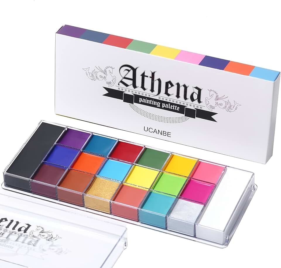 UCANBE Pittura per Viso 20 Colori,Body Painting Colori per Trucco Halloween Durevole,Athena Palette Colori per Pancia Gravidanza,Trucco Teatrale,Effetti Speciali