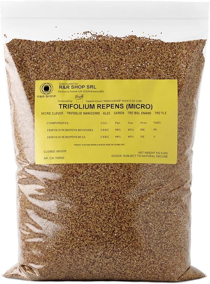 Semi per Prato, Trifoglio Nanissimo Trifolium repens, Non richiede Taglio, Calpestabile e Tappezzante (200g – 50m²)