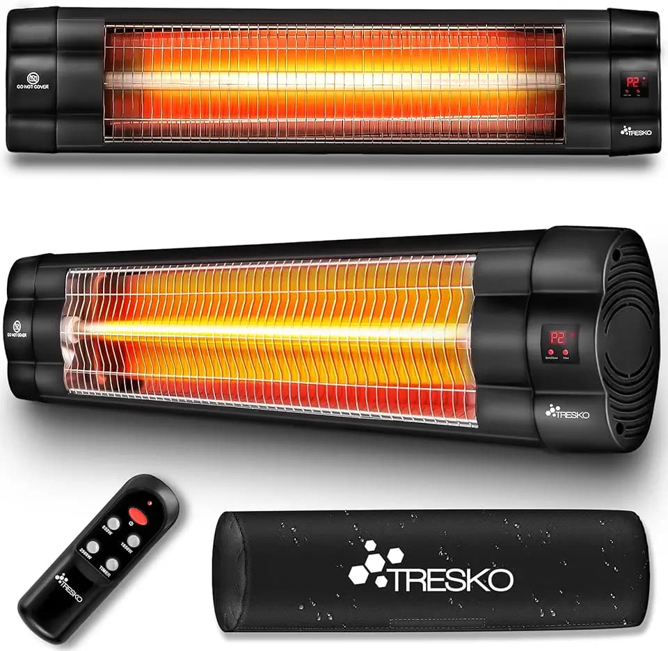 TRESKO Riscaldatore ad Infrarossi 2500W con Telecomando | con 3 Livelli di Calore | Stufa Elettrica da Esterno da Terrazzo per Fuori e Dentro | Radiatore Riscaldatore da Parete con Display LED