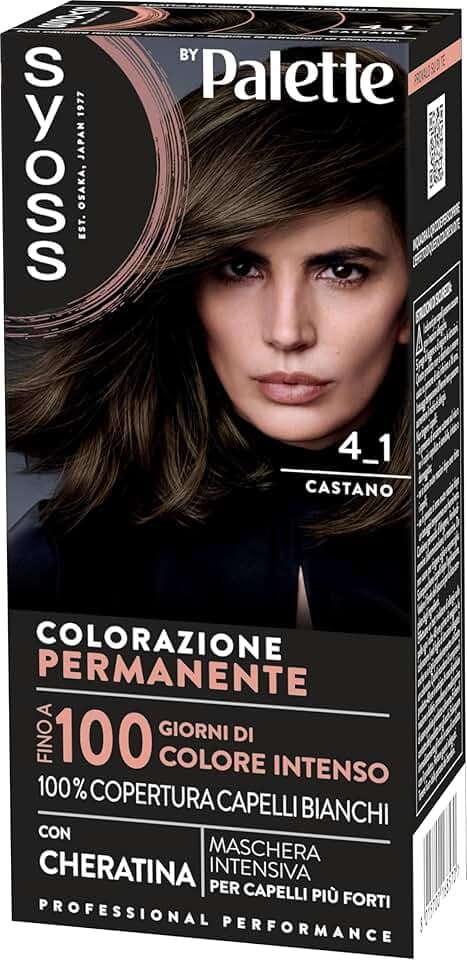 Syoss by Palette Colorazione Permanente 4-1 Castano, Colorazione capelli permanente con Cheratina, Tinta castano per 100% copertura dei capelli bianchi e fino a 100 giorni di colore intenso