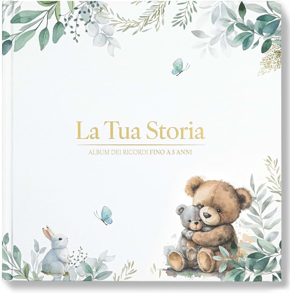 Album Nascita Bambino/a fino a 5 Anni - 76 Pagine con Adesivi Oro - Libro Nascita Bimbo/a, Album Ricordi Neonato - Idea Regalo Nascita e Baby Shower, Genere Neutro (Italiano)
