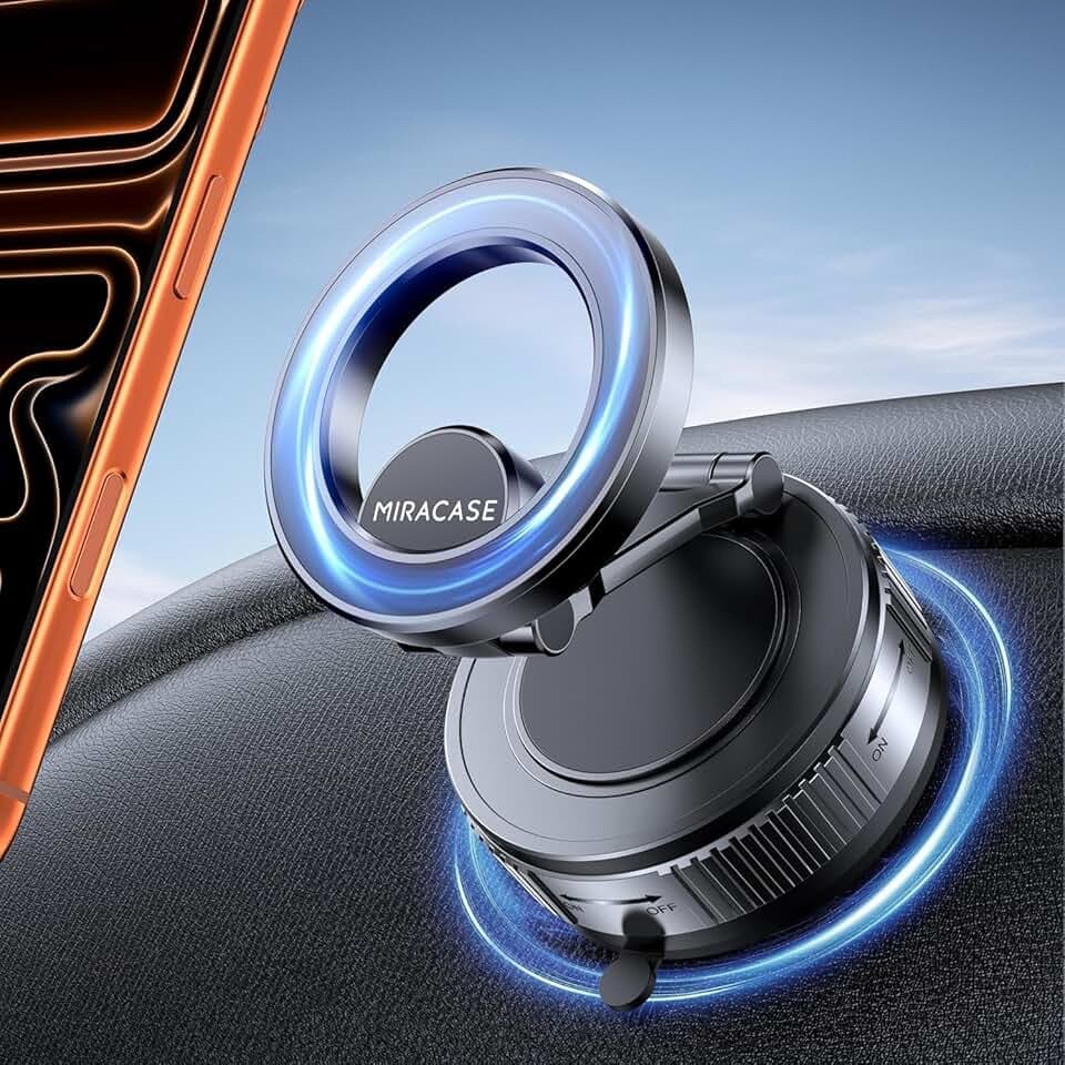 Miracase Porta Cellulare Auto per Magsafe [Ventosa Ultra Potente] 2026 Supporto Telefono Auto Magnete con Rotazione a 360° per iPhone 17 16 15 14 13 12 Pro Max e Altri Smartphone Nero Global Recycled Standard