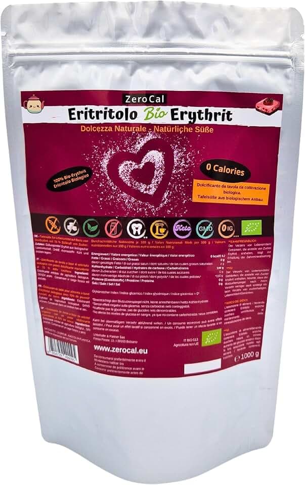 ZeroCal |100% ERITRITOLO CERTIFICATO BIOLOGICO | 1000 g Granulato | Sostituto dello zucchero | Dolcificante per Cucinare | Per Tutte le Diete | Per la Cura dei tuoi Denti