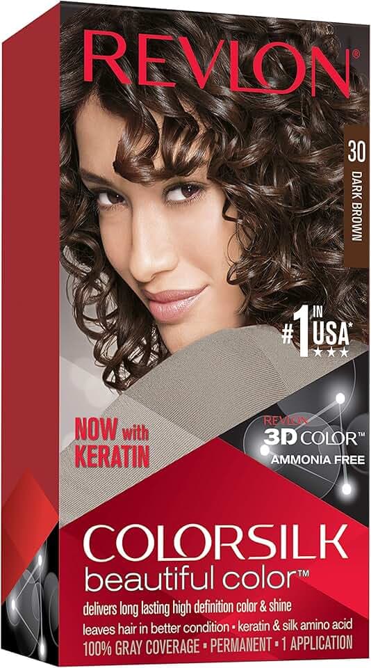 Revlon ColorSilk Beautiful Color, Tinta per Capelli Permanente, Senza Ammoniaca, con Cheratina, Colore e Brillanza Duratura, 30 Castano Scuro
