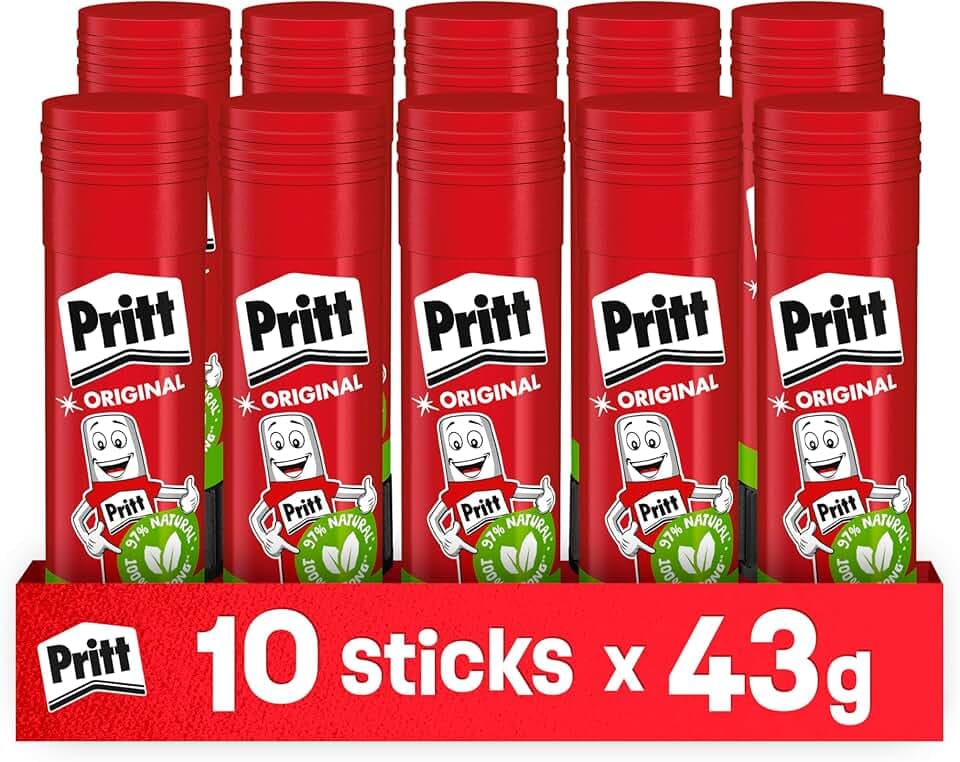 Pritt Colla Stick 10 x 43g, Colla per bambini sicura e affidabile, Adesivo per lavoretti e fai da te, con una tenuta forte per uso scuola e ufficio, 10 stick x 43g Cradle to Cradle Certified