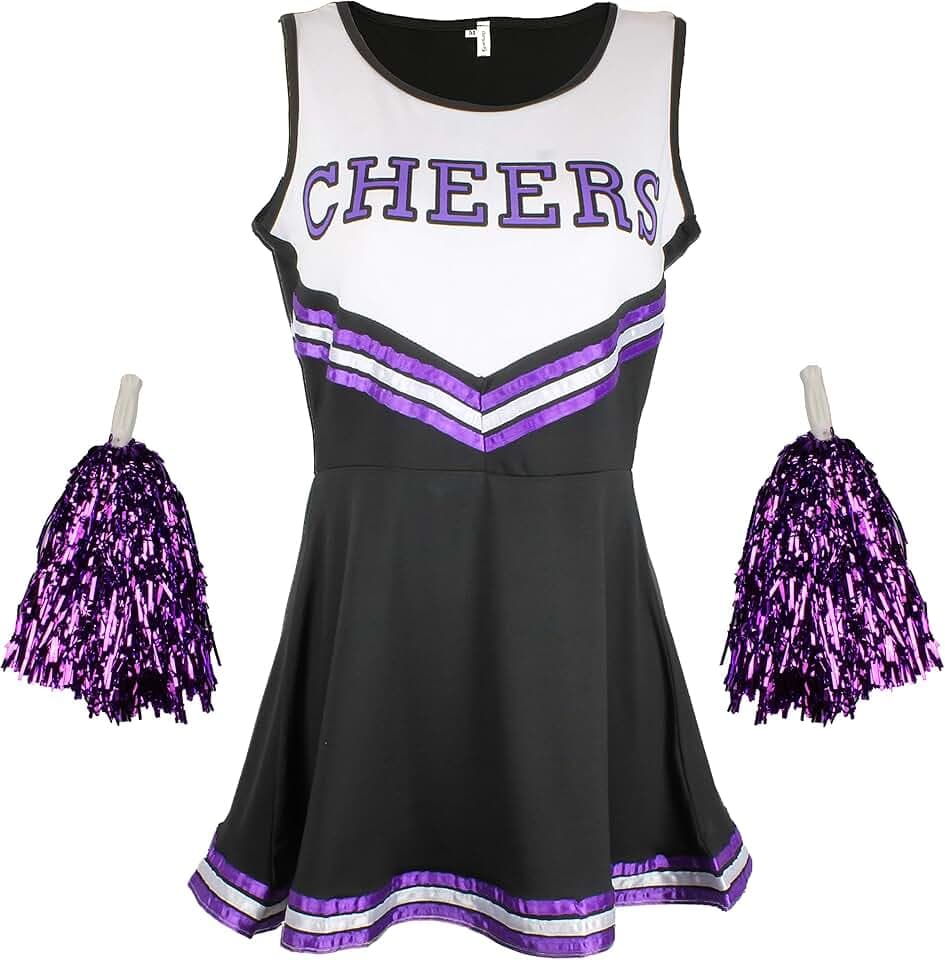 Cherry-on-Top Uniforme da cheerleader, con pompon, costume per musical a tema scuola superiore, 6 colori e 5 taglie disponibili