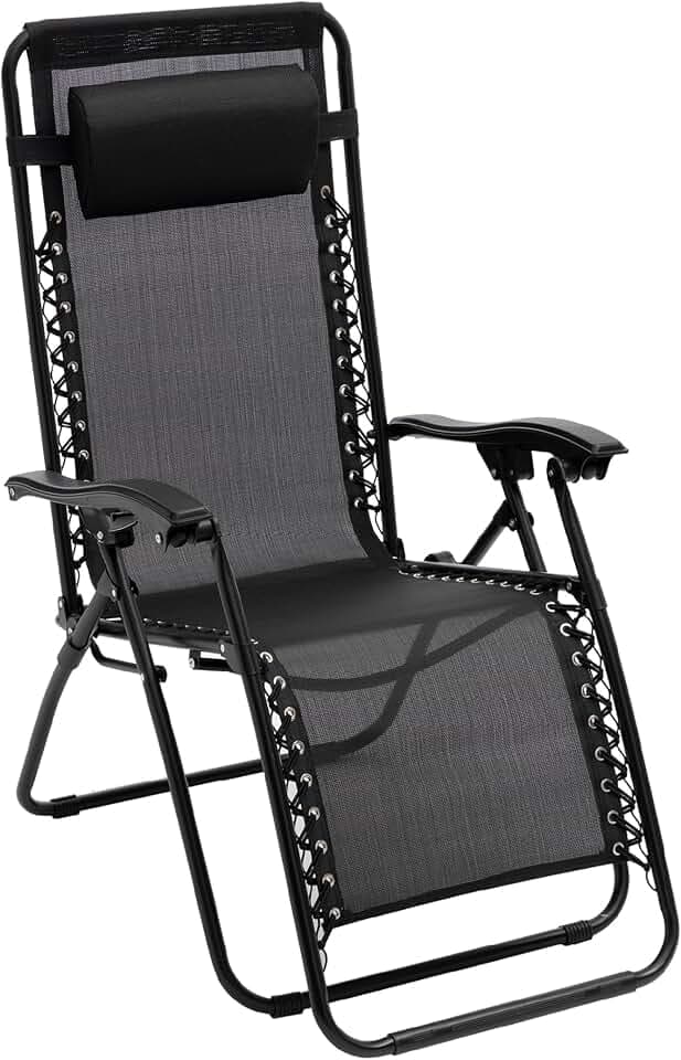Baroni Home Sedia Sdraio Zero Gravity da Giardino, Chaise Longue Pieghevole da Esterno, Sdraio Salvaspazio per Piscina e Terrazzo, Poltrona Relax, 165x65x93 cm (Nero)