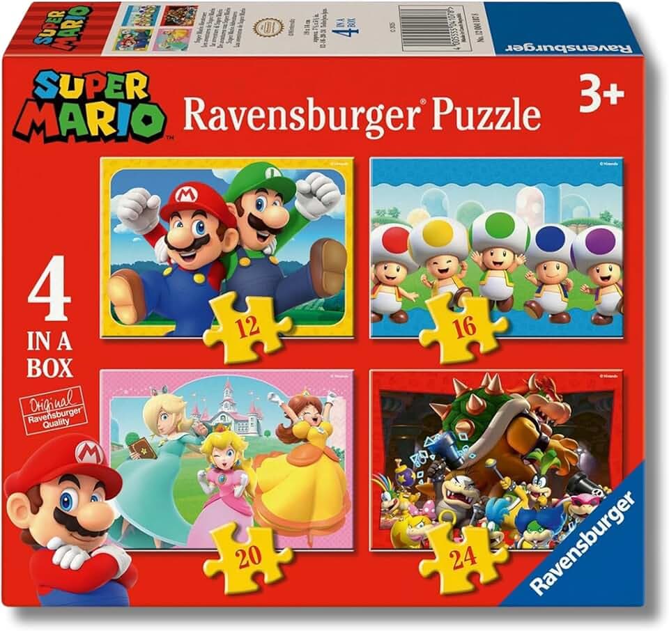 Ravensburger - Puzzles Super Mario | Puzzle Bambini | Puzzle Bambini 3 Anni O Più | 4 In A Box Puzzles 12-16-20-24 Pezzi | Dimensione 19x14cm | Regalo Bambino 3 Anni O Più The Forest Stewardship Council