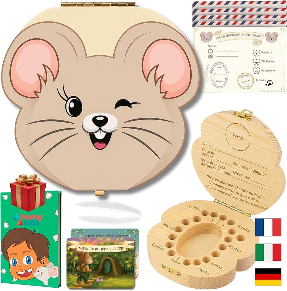 Scatola Dentini da Latte per Bambino ITALIANO + [e-book GRATUITO] - Scatolina porta Dentini da Latte Topolino dei Dentini/Fatina dei Denti (Italiano - Topolino dei Dentini)