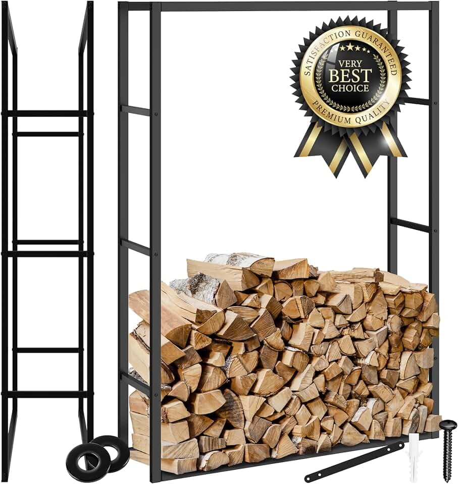 tectake® Scaffalatura Porta Legna per Interni ed Esterni, Portalegna in Acciaio Verniciato a Polvere, Legnaia Design Industriale Moderno, 100,5x25x150 cm - Nero