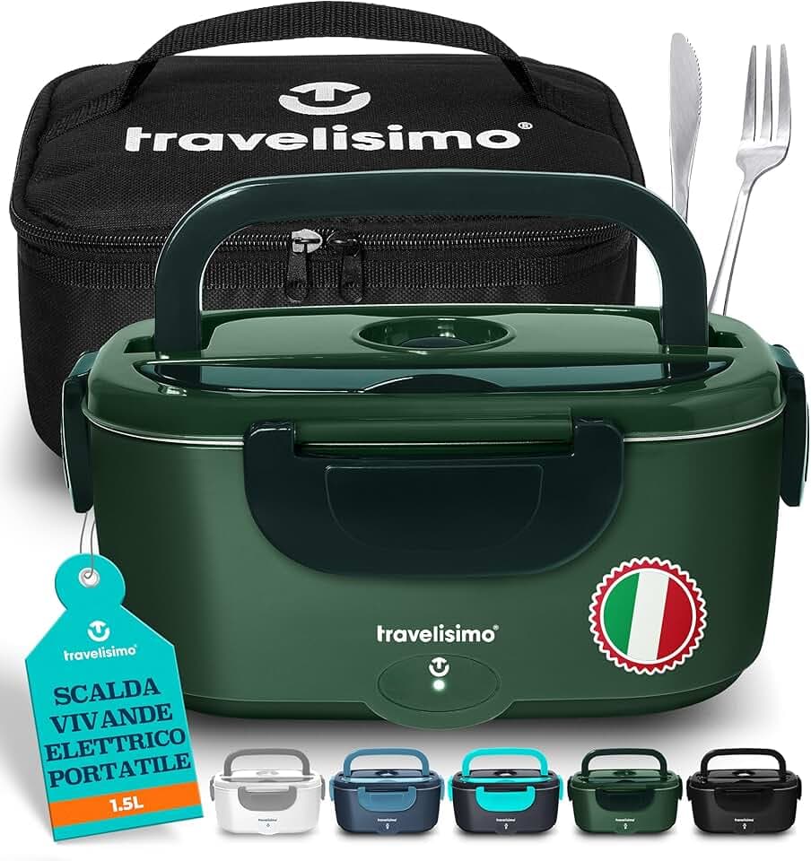 TRAVELISIMO Scaldavivande Elettrico Portatile 100W 1,5L Porta Pranzo Termico 220V/12V/24V Scalda Vivande Portatile Elettrico, Viaggio e Lavoro Portavivande Termico & Portapranzo Termico per Alimenti