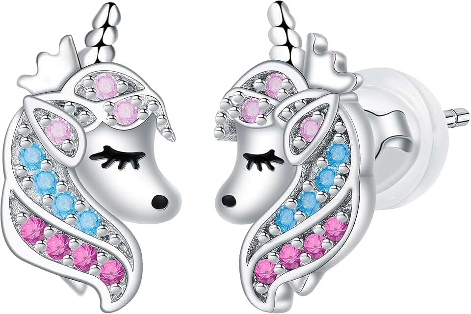 Arrebol Orecchini Unicorno Bambina Argento Sterling 925 Orecchini Anallergici, Originali Gioielli Unicorno per Ragazze Donna Figlia