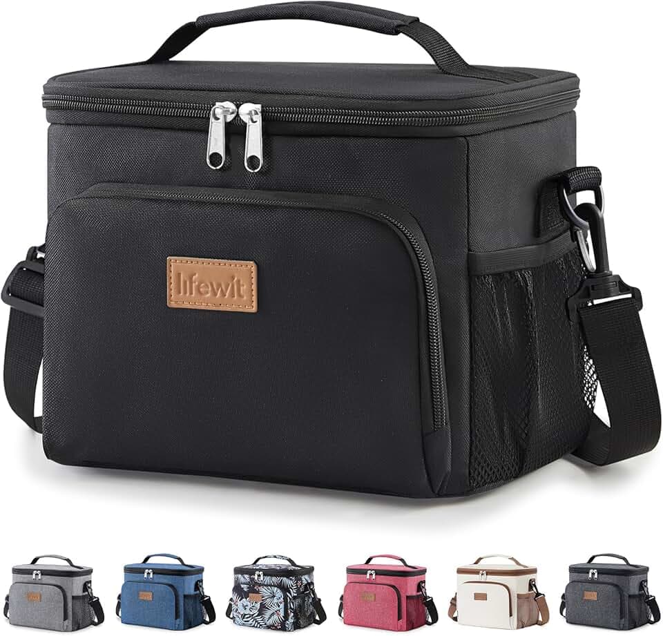 Lifewit Borsa Termica Porta Pranzo 9L, Borse Frigo Piccola Pranzo Ufficio per Uomo e Donna, Impermeabile Lunch Bag con Tracolla per Lavoro, Mare, Viaggio, Nero Recycled Claim Standard 100