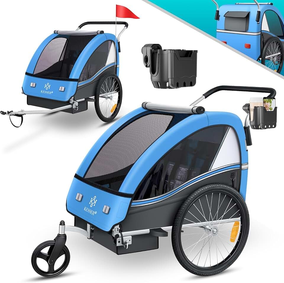 KESSER® Sport-RX - Rimorchio per bicicletta 2 in 1, per chi fa jogging, per bambini + cintura di sicurezza a 5 punti, rotella anteriore orientabile a 360°, da 1 a 2 bambini, massimo 40 kg