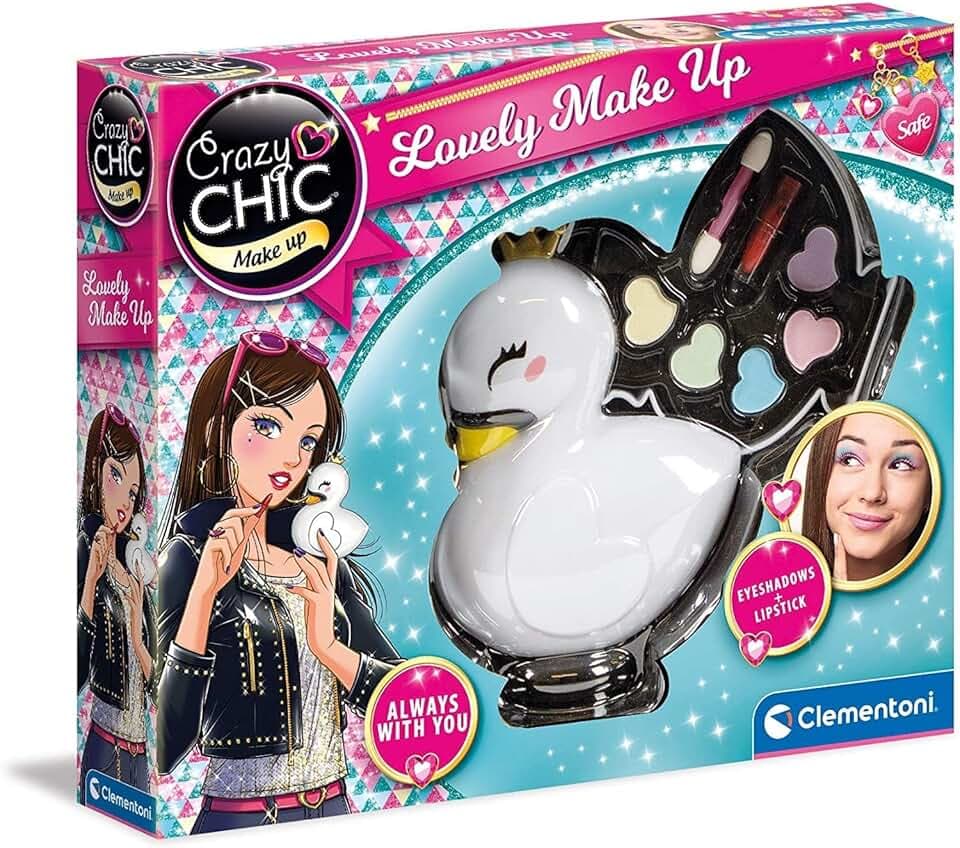 Clementoni Crazy Chic - Lovely Make Up Cigno, Cofanetto Trucchi Bambine 6+ Anni, Trousse Portatile con Set Cosmetici Sicuri per Bambine, Idea Regalo Collezionabile, 18632