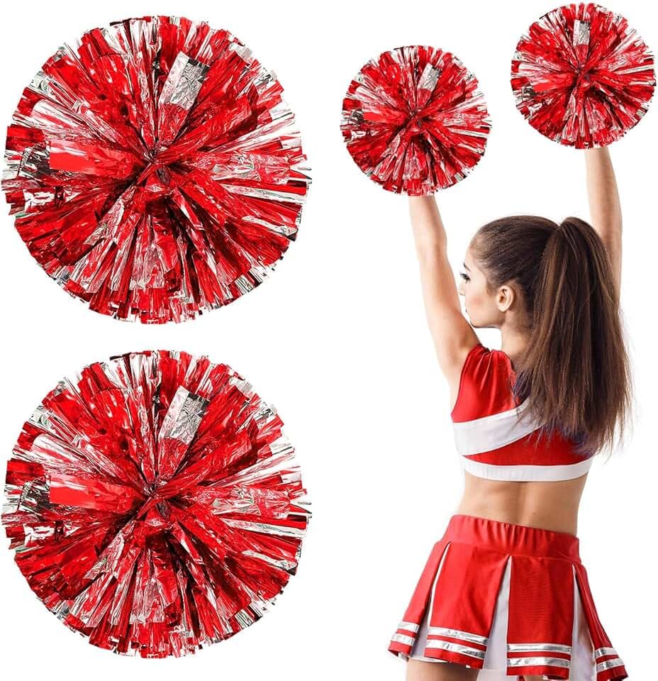 Pon Pon Cheerleader ,2 Pezzi Pompon da Cheerleader con Manici,Pompon da Cheerleader per Ragazze,Sport Cheer Party Accessorio,per Bambini e Adulti, Festa in Costume,lo Sport, la Danza Notturna,Rosso