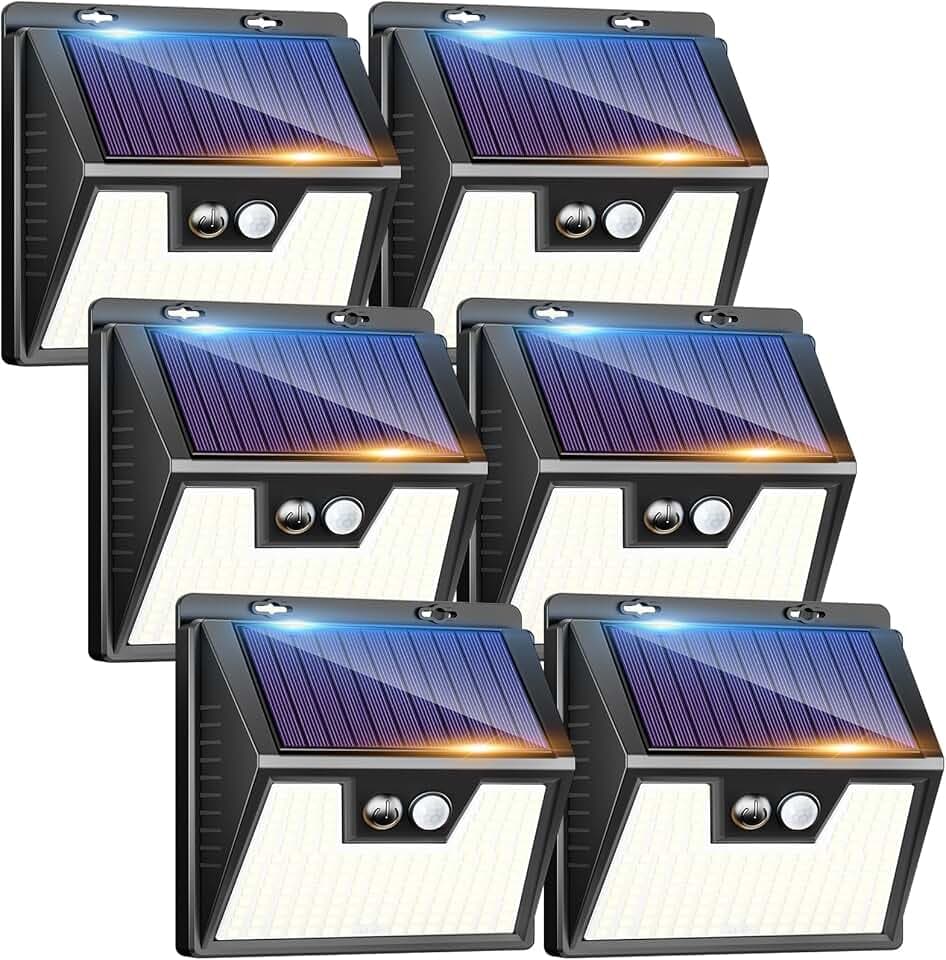 kolpop Luce Solare LED Esterno【6 Pezzi / 3 Modos】 Faretti Solari a Led da Esterno con Sensore di Movimento, Luci Solari Esterno IP65 Impermeabile Lampada Solare da Esterno per Giardino Garage Patio