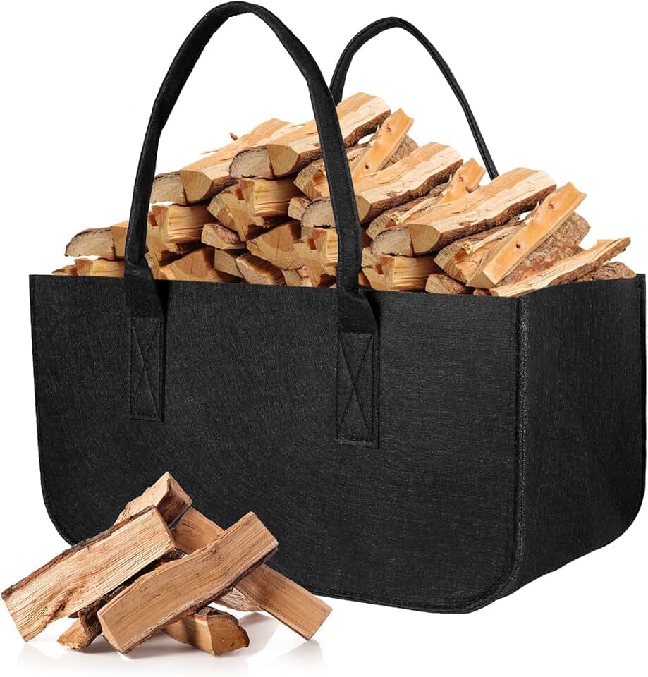 AiQInu Borsa in Feltro per Legna da Ardere Pieghevole Cesta Camino, 50x25x25cm Multifunzione Borsa Della Spesa di Stoccaggio Organizer per Caminetto Shopper Giornali Vestiti Giocattoli Global Recycled Standard
