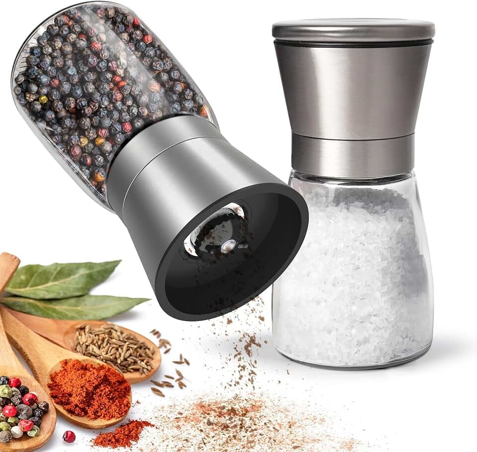KitchenBoss Macina Sale e Pepe：2 Pezzi Macina Pepe Manuale Trita Pepe, Sale e Pepe Set con Nucleo di Macinazione in Ceramica, per Sale Marino Grosso, Pepe in Grani [Senza Contenuto di Spezie]
