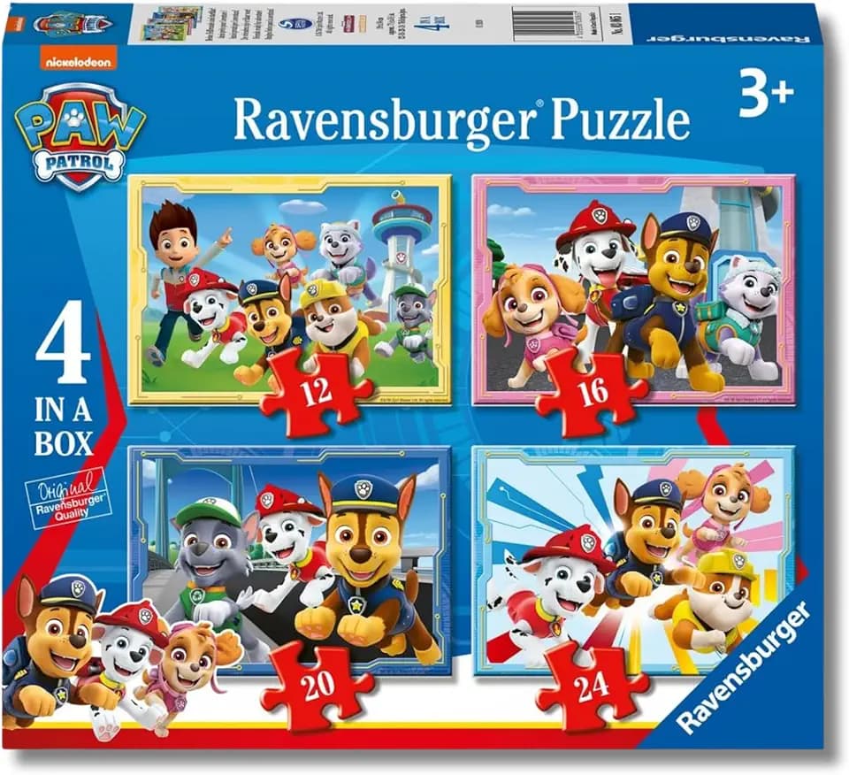 Ravensburger - Puzzles Paw Patrol B | Puzzle Bambini | Puzzle Bambini 3 Anni O Più | 4 In A Box Puzzles 12-16-20-24 Pezzi | Dimensione 19x14cm | Regalo Bambino 3 Anni O Più The Forest Stewardship Council