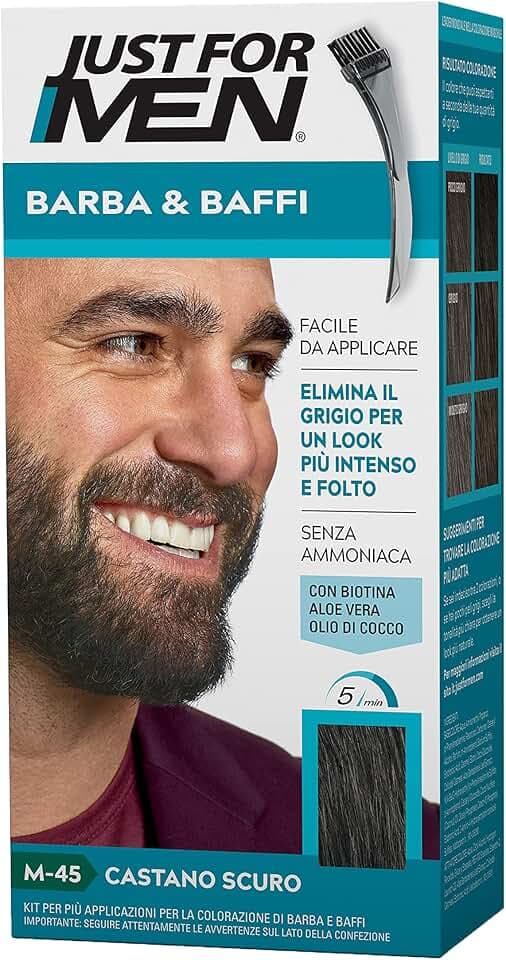 Just For Men Barba & Baffi, Tinta Per Barba Uomo, Tintura Senza Ammoniaca, Elimina I Peli Grigi, Con Pettine Applicatore, Colore Castano Scuro, M45