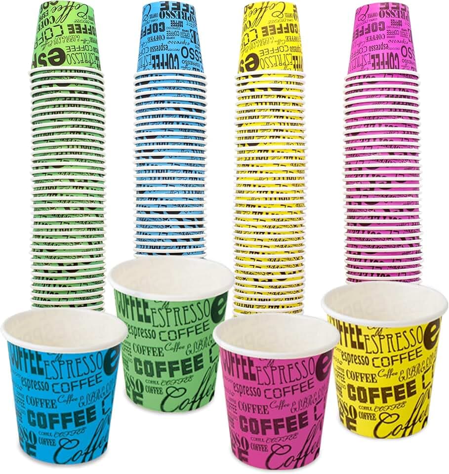 200 Bicchierini da Caffè Colorati | Bicchieri in Cartoncino da 75 ml per Espresso Tè Bevande Usa e Getta in Monouso Riciclabili, per Ristoranti, Ufficio, Asporto, Bar