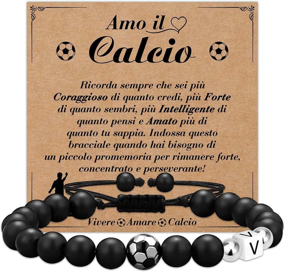 Casxyue Regalo Calcio Per Bambino Ragazzo Bracciale Bambino Con Ciondololettera Iniziale A-Z Per Figlio Fratello Regalo di Compleanno Regali di Natale Per Ragazzi