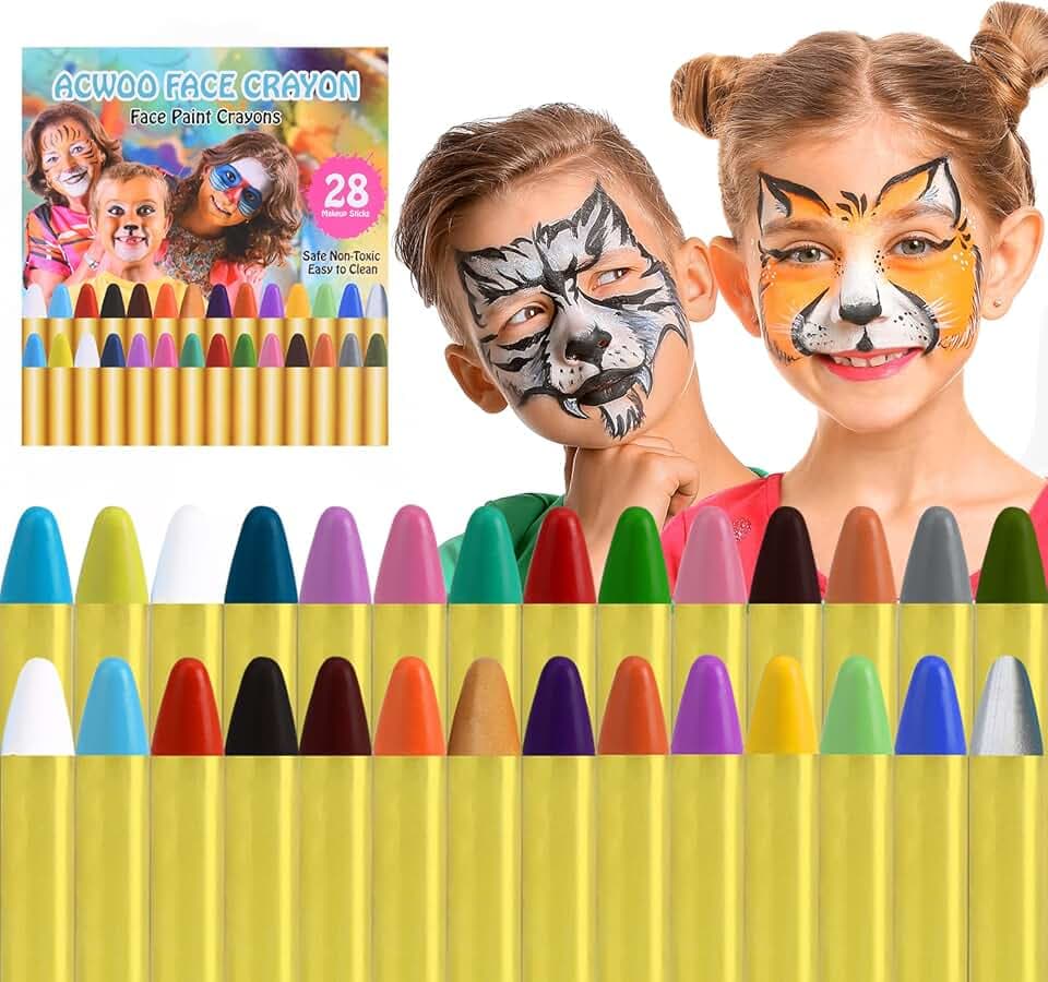 ACWOO Body Painting, 28 Colori Face Painting, Kit Pittura Pancia Face Painting Trucchi, Coloranti Naturale e Sicuro, Feste, Trucco Make-up, Halloween