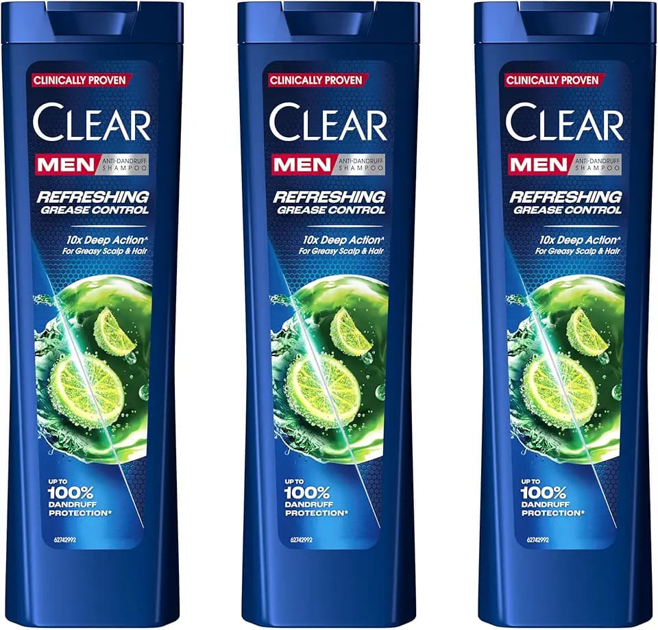 Clear Men Shampoo Antiforfora per capelli grassi Anti Sebo fino al 100% di protezione dalla forfora* 3x 225 ml