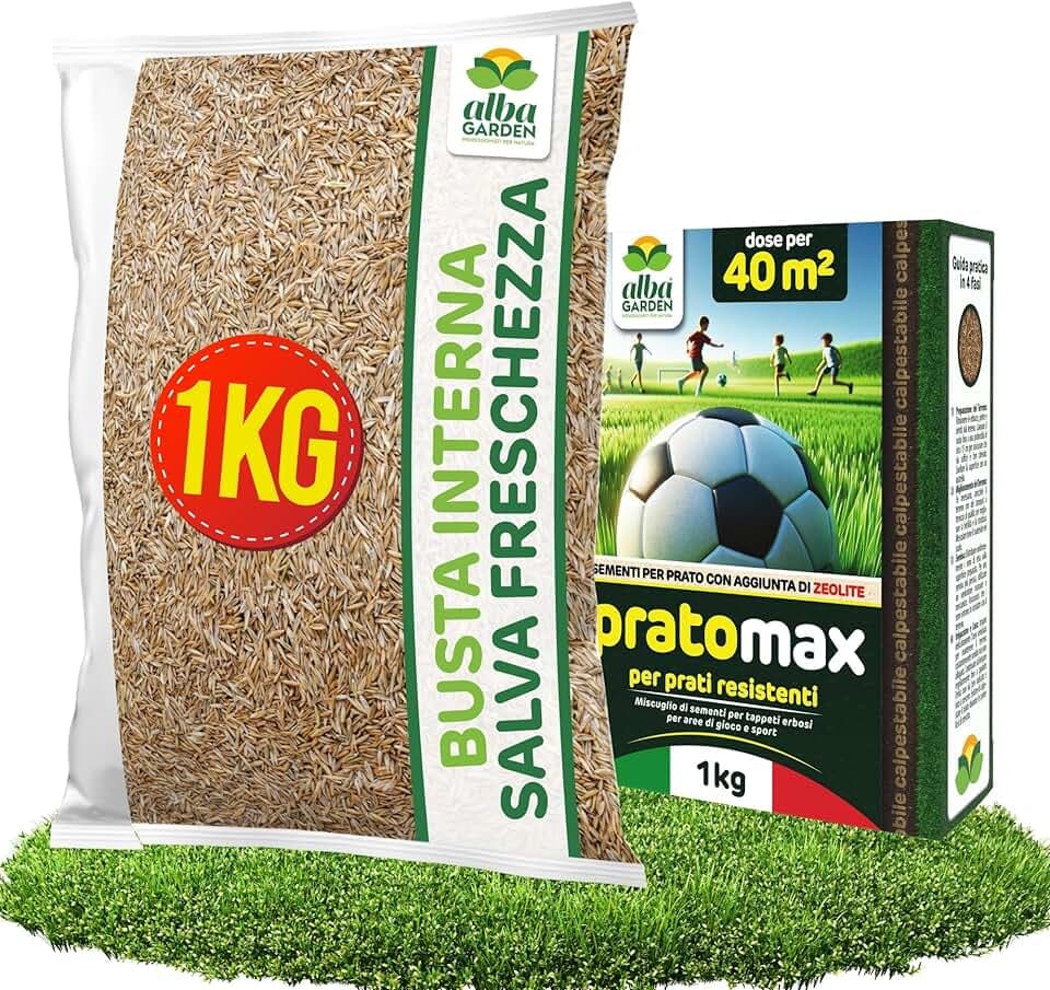 Albagarden - Semi Prato Resistente Al Calpestio - 40m² - Sementi Erba per Tappeti Erbosi per Aree Gioco - Super Calpestabile - Rapida Crescita per ogni Tipo di Terreno e Giardino