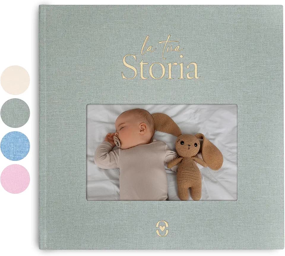 Album Nascita Bambino/a Fino a 5 Anni con 76 Pagine e Adesivi Oro - Libro Nascita Bimbo/a - Album Ricordi Neonato - Ideale per Regalo Nascita Neonati e Baby Shower, Genere Neutro