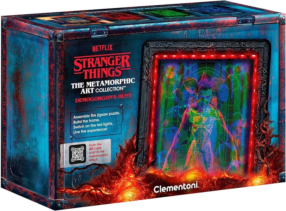 Clementoni - Stranger Things Metamorphic Art Collection - Demogorgon’s Hunt, Quadro Interattivo 520 Pezzi con Cornice e LED RGB, Illustrazione che Cambia con la Luce, Made in Italy, 35611