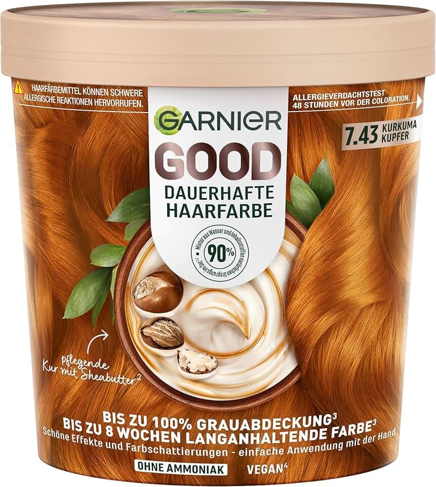 Garnier GOOD colore permanente per capelli 7.43 curcuma rame - Colorazione senza ammoniaca, fino al 100% copertura grigia, 1 pezzo, (Istruzioni in tedesco)
