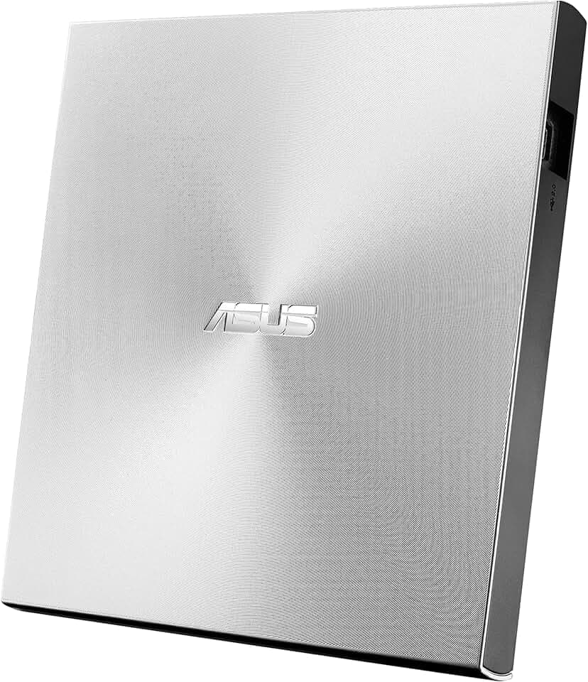 ASUS Masterizzatore Esterno ZenDrive U9M (SDRW-08U9M-U/SIL), Lettore Ultra Slim 8x, CD/DVD, Supporto M-Disc, USB Type-C, compatibile con Windows e Mac OS, Argento