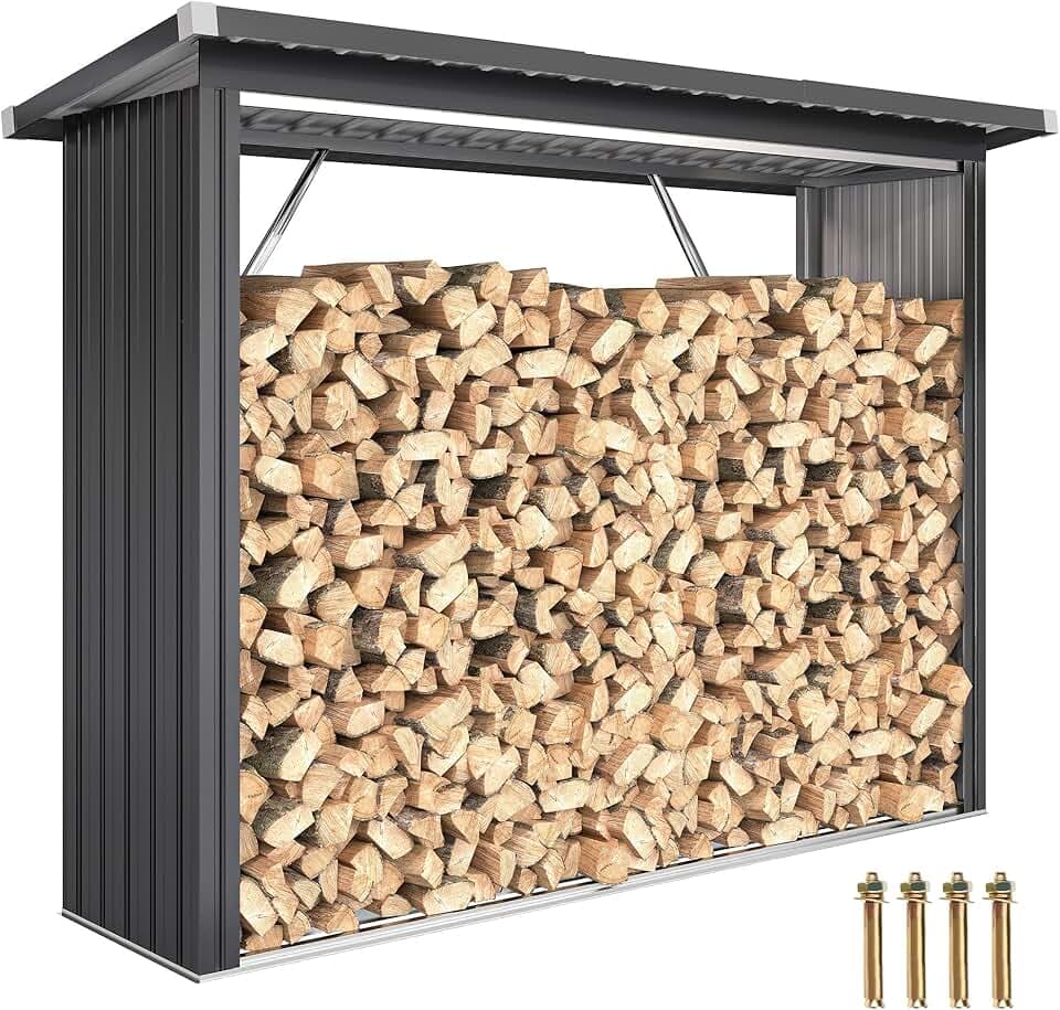 Outsunny Portalegna da Esterno, Legnaia da Esterno in Acciaio Zincato, Capanno Casetta Porta Legna con Base Rialzata e Tetto Inclinato, Montaggio Veloce, 1.12m³, 213x66.5x150 cm, Grigio Scuro