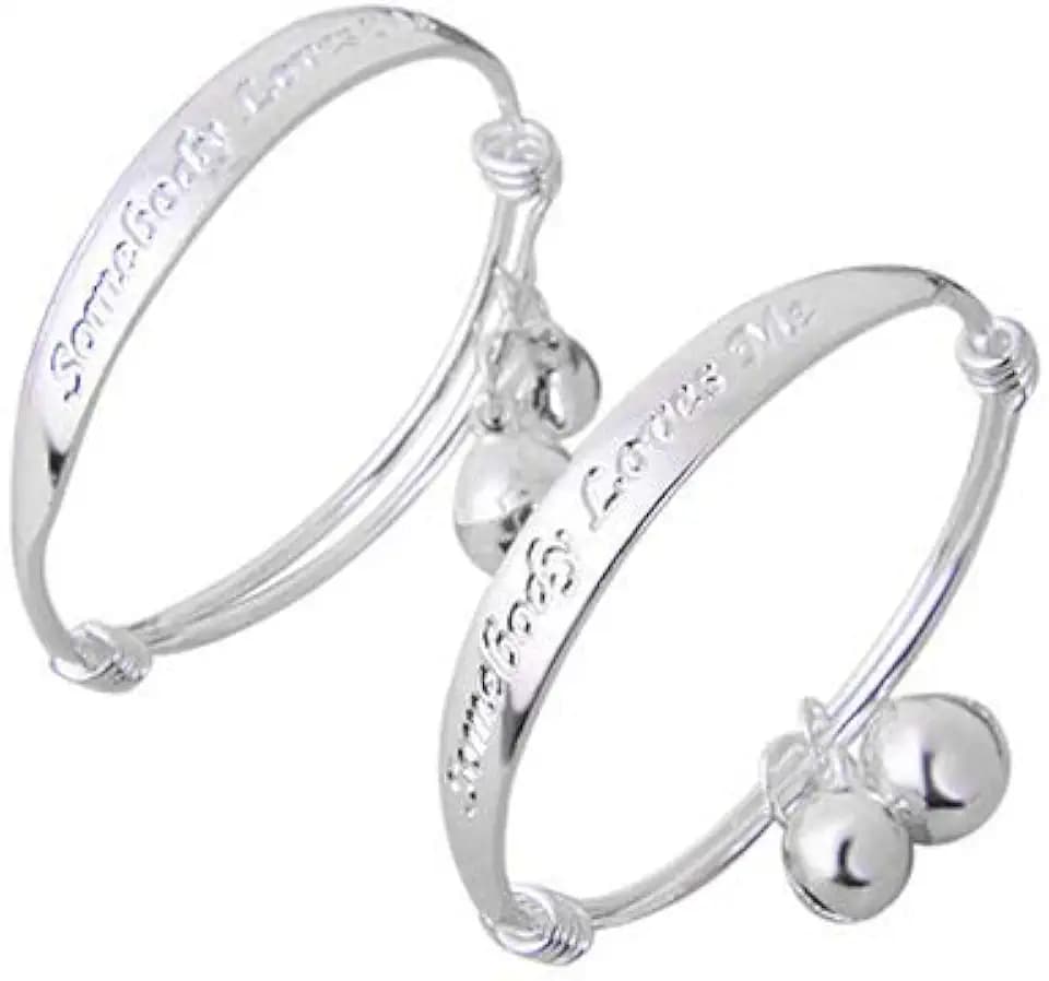 GENERIC Bracciali, 2 Pezzi Placcato Argento per Bambini, Braccialetto a Campana, Braccialetto Inglese, Lettera intagliata, Regalo Neonato di Alta qualità Durability