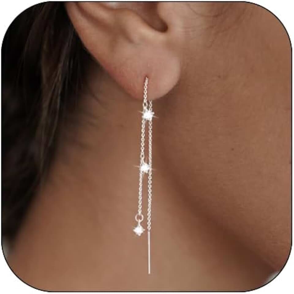 Aidenn Orecchini pendenti in argento 925, da donna, in argento Sterling 925, con zirconi cubici, orecchini pendenti in oro 14 carati, ipoallergenici