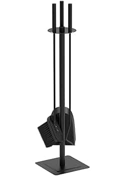 VOUNOT® Kit Camino Attrezzi 4 Pezzi, Set Utensili Camino in Ferro Battuto, Accessori per Caminetto Stufa Legna con Attizzatoio Scopa Pala Portattrezzi, Nero