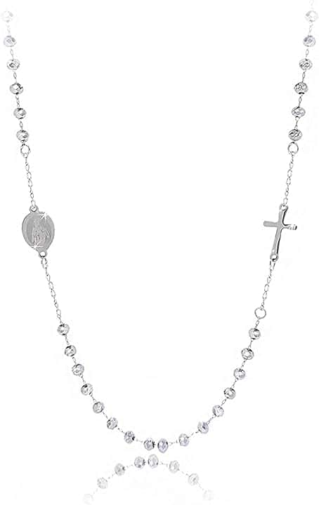 SAGA GIOIELLI COLLANA ROSARIO ACCIAIO CRISTALLI ARGENTATI